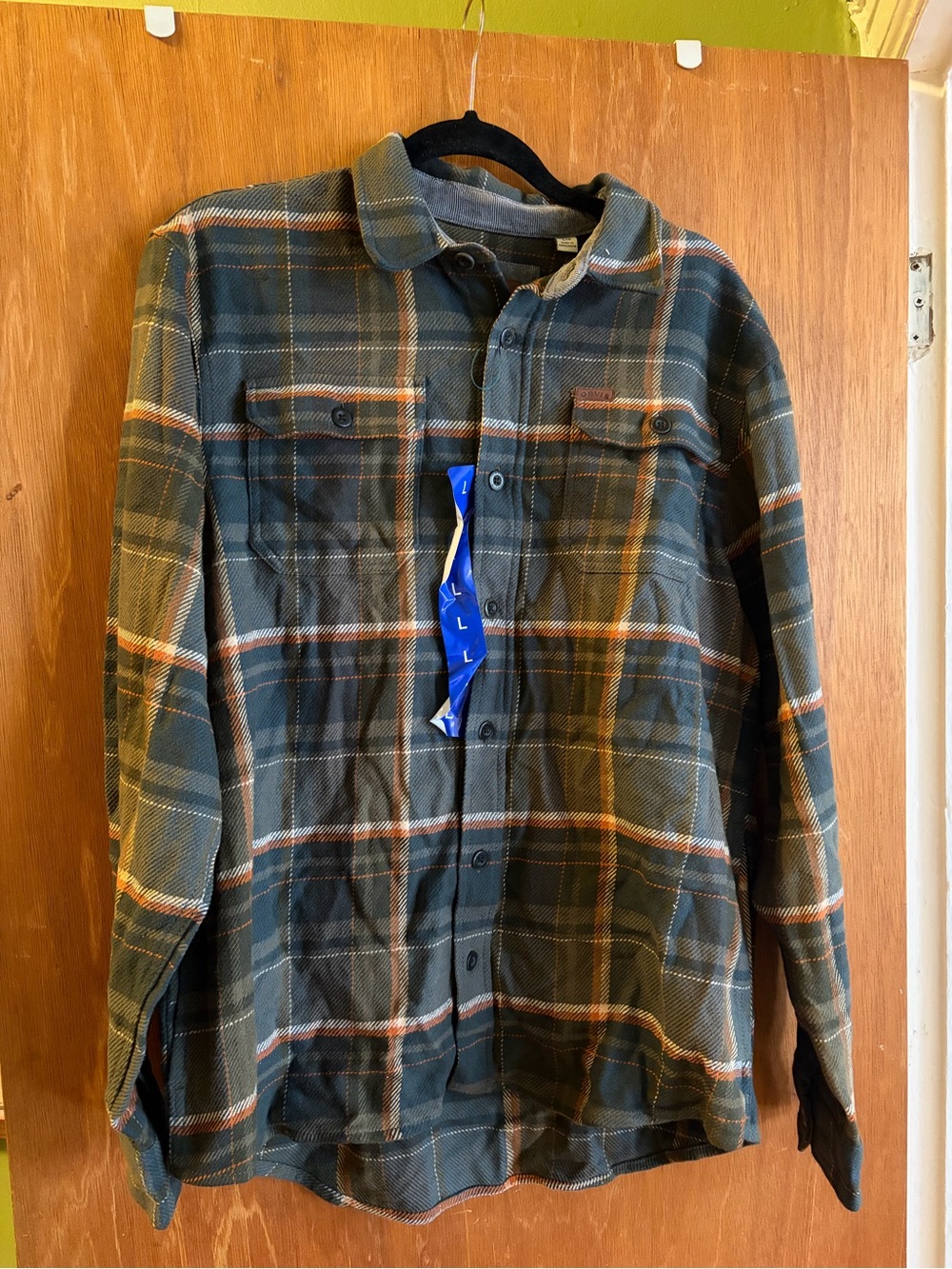 Orvis Olive Green Plaid Corduroy-Collar Shirt